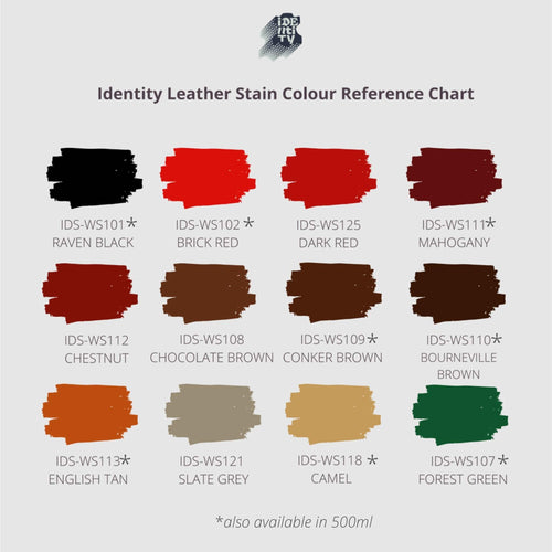 Water Based Leather Stains from Identity Leathercraft - Colour Chart Page 1