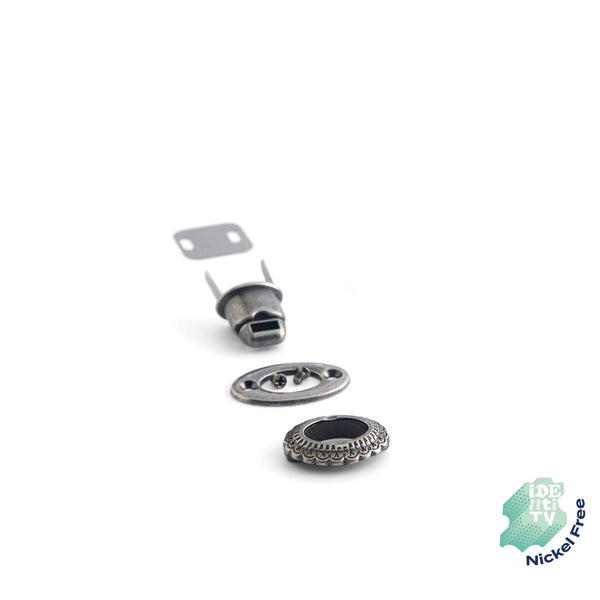 Antiqued Metal with attractive detailing bag lock clasp in two size options. Nickel Free