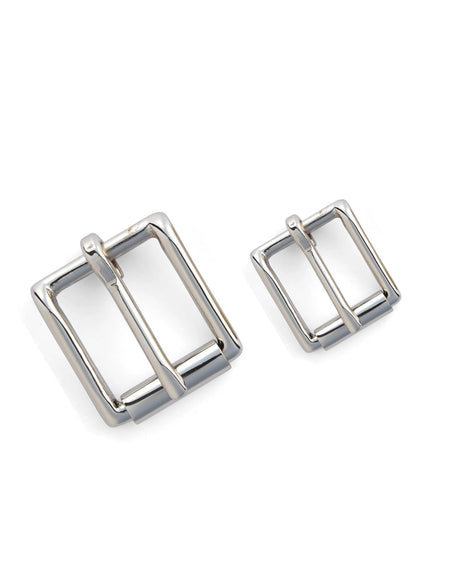 High quality premium Heel bar strap buckles in nickel over solid brass in two sizes for leather bag making, straps