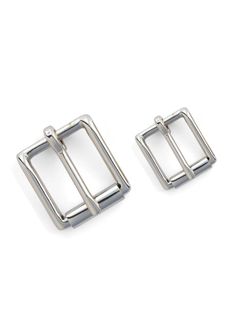 Load image into Gallery viewer, High quality premium Heel bar strap buckles in nickel over solid brass in two sizes for leather bag making, straps
