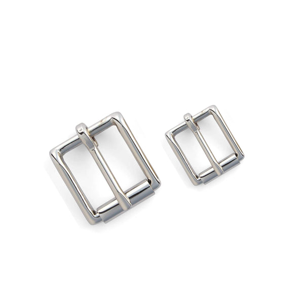 High quality premium Heel bar strap buckles in nickel over solid brass in two sizes for leather bag making, straps