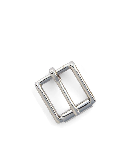 Load image into Gallery viewer, High quality premium Heel bar strap buckle in nickel over solid brass for leathercraft

