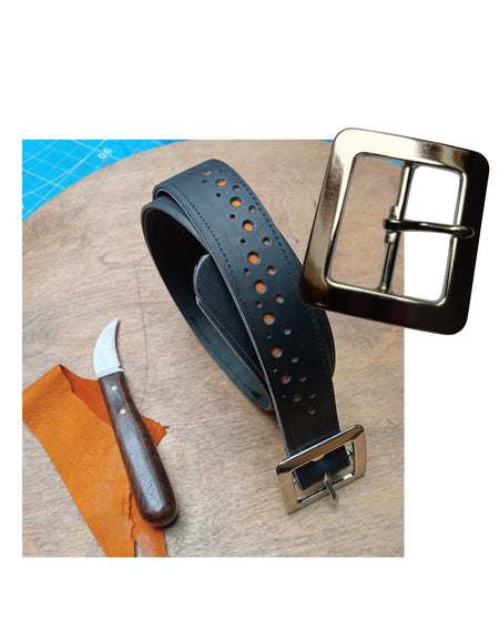 Black leather belt with silver lightweight classic centre bar buckle