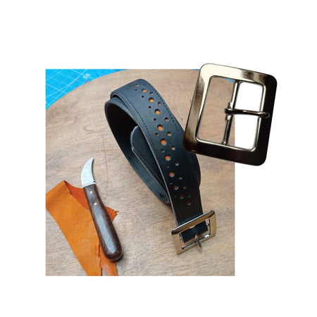 Black leather belt with silver lightweight classic centre bar buckle