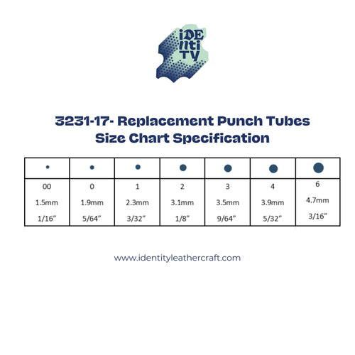 Load image into Gallery viewer, Size chart for the replacement leather punch tubes for your rotary and drive punches
