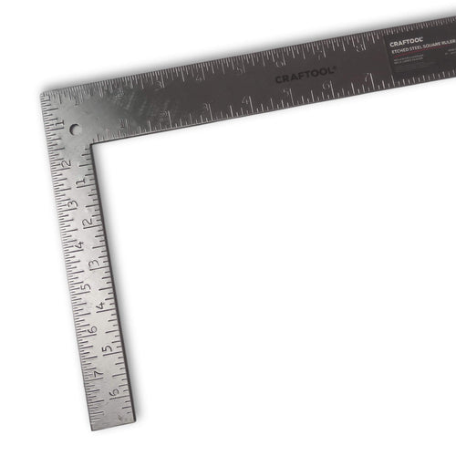 Load image into Gallery viewer, Engraved tempered steel ruler to aid with cutting right angled corners and square and rectangle cuts
