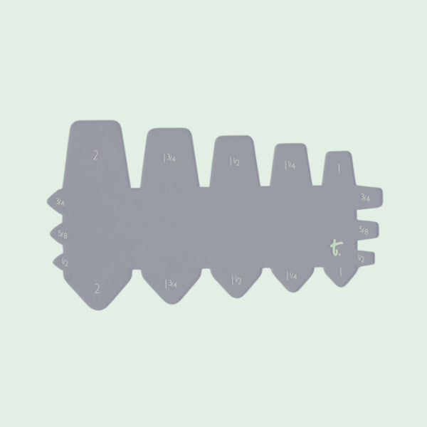 Sturdy clear acrylic template to aid with precision cutting for leather belt or strap end shape in a tab or tapered style