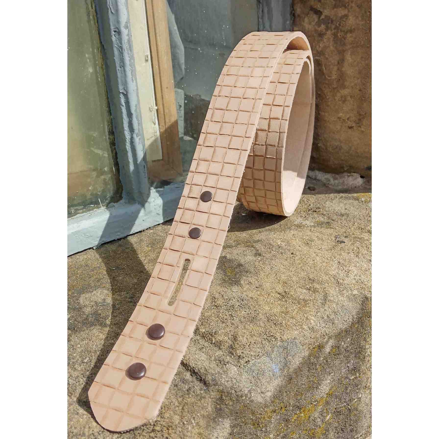 Square weave Embossed pre punched leather belt strips - just add a buckle and trim to size