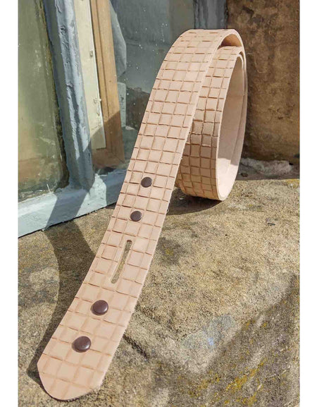 Square weave Embossed pre punched leather belt strips - just add a buckle and trim to size