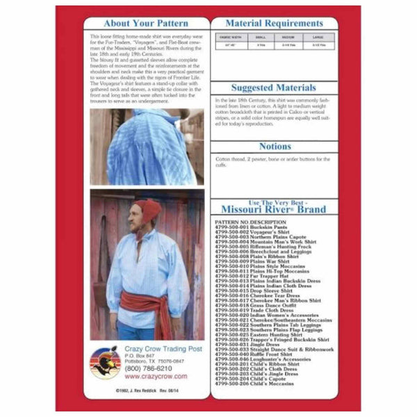 Missouri River Voyageurs Shirt Pattern