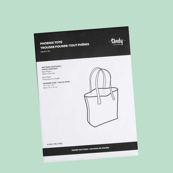 Make your own leather tote bag with this paper pattern template, including materials list and an overview illustrating the making process.