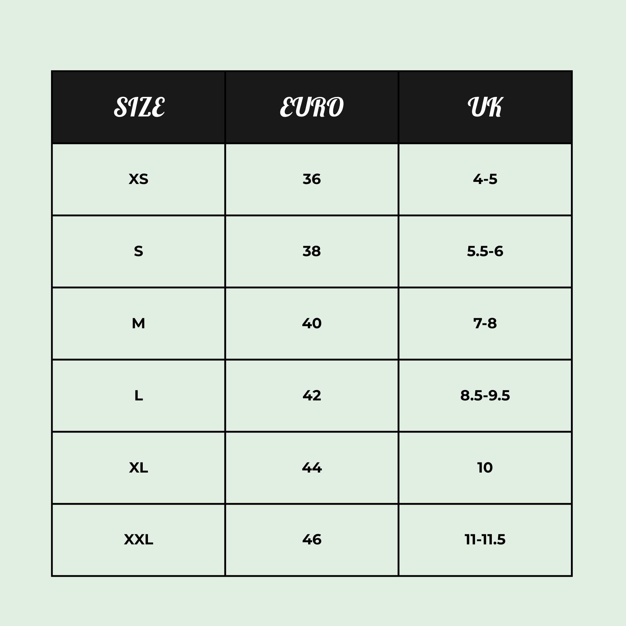 Footwear size chart for Making Moccasins from the Canyon Moccasin paper pattern