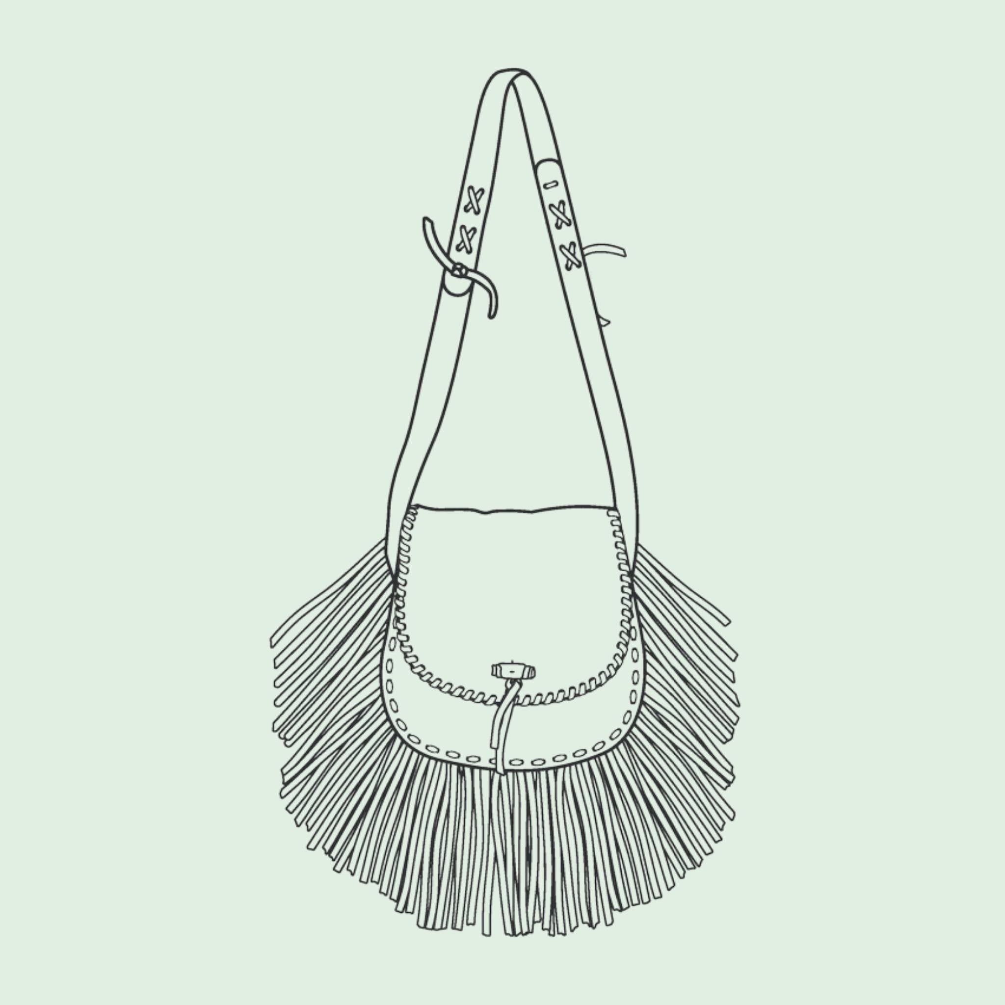 Make your own bag - option to have fringed or simple, with this easy to use full size printed paper pattern, available from Identity Leathercraft