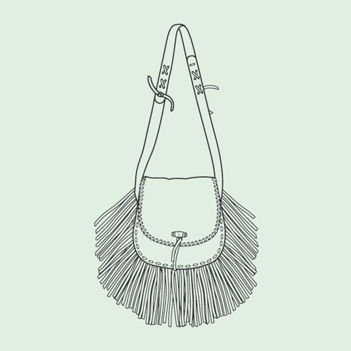 Load image into Gallery viewer, Make your own bag - option to have fringed or simple, with this easy to use full size printed paper pattern, available from Identity Leathercraft
