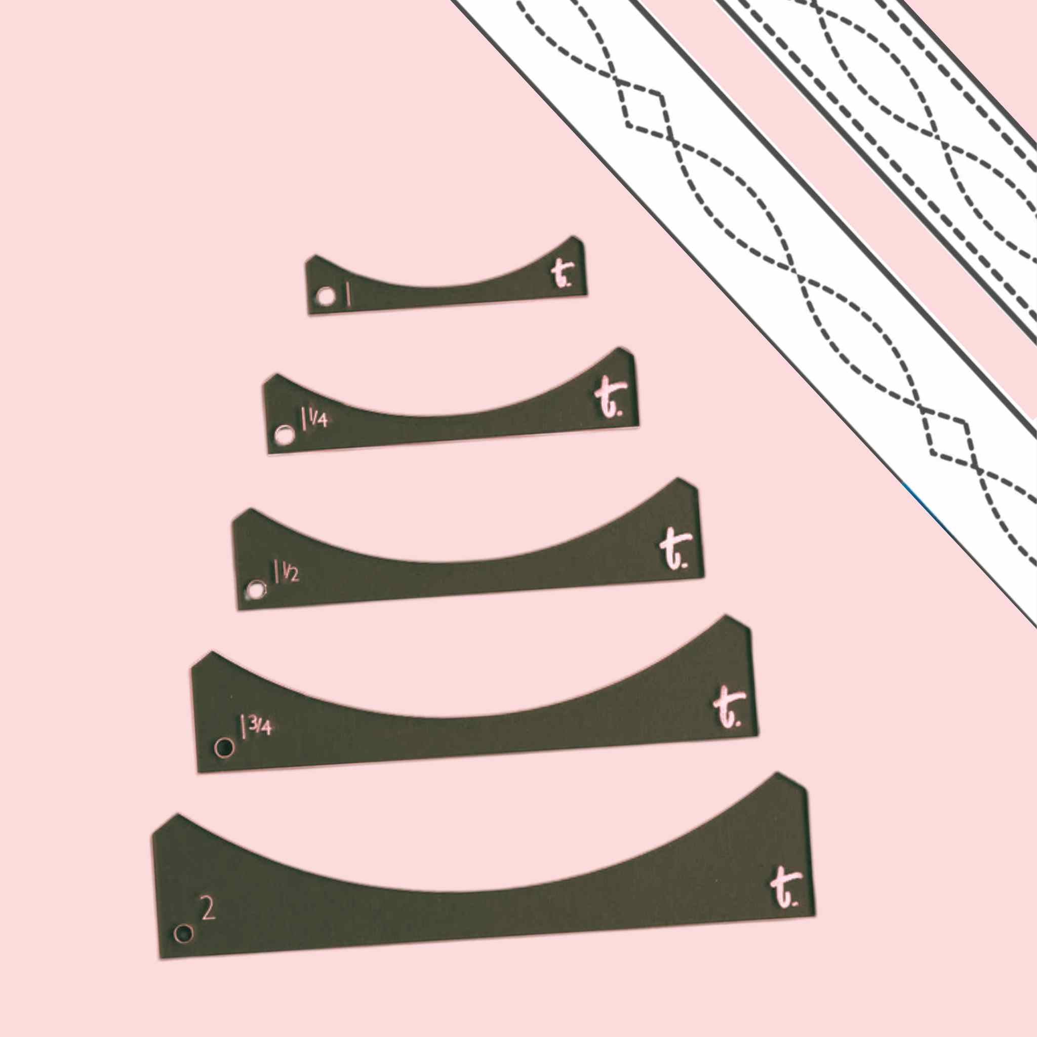 Curves Stitching Template for leathercraft- acrylic template for scoring, cutting and stitching curves, can be used to create the Gunslinger stitching patterns onto western style leather belts, straps..