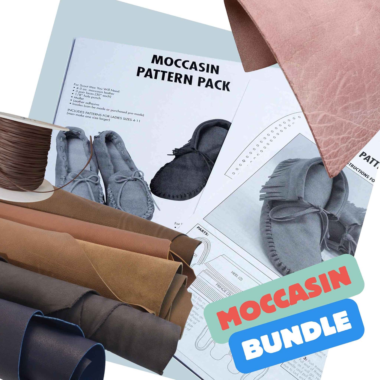 One click to buy materials to make your own moccasins - genuine leather