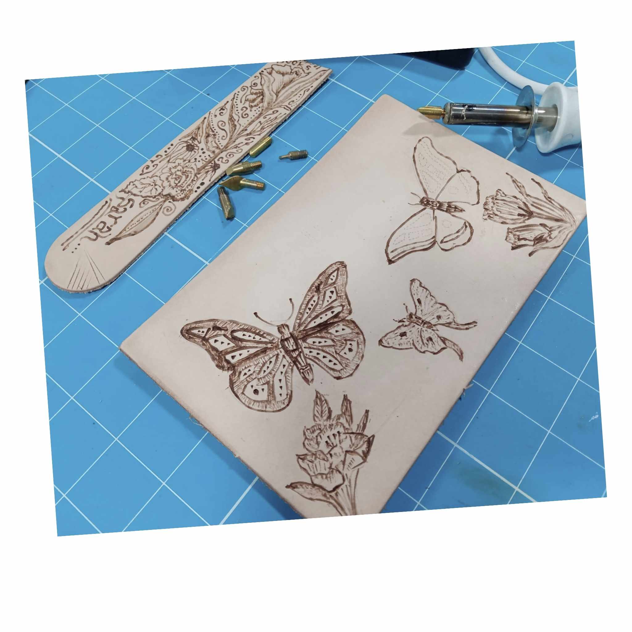 Example of butterflies craftaid used with pyrography