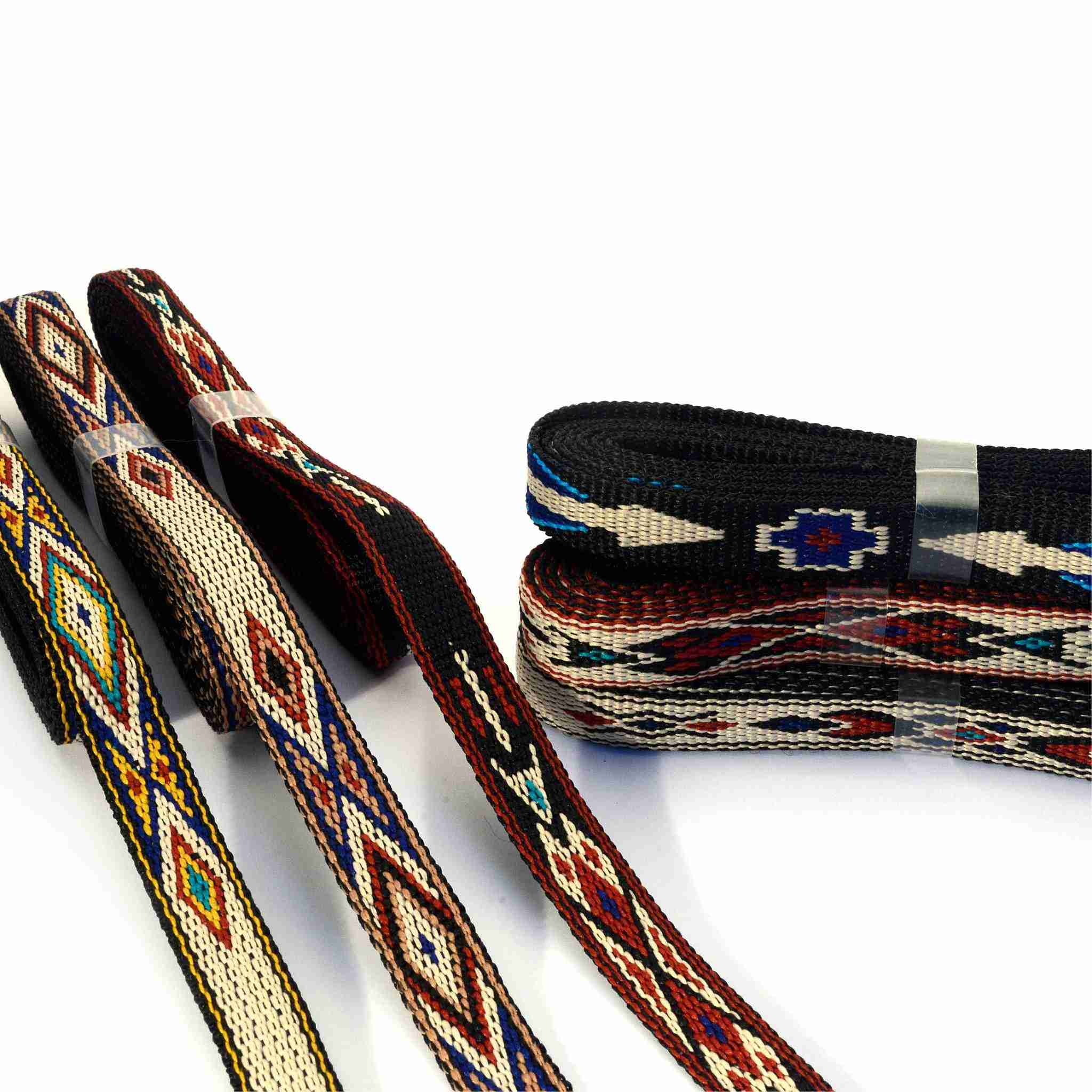 Decorative woven hitched style webbing with native american motifs ideal for hatbands, bag and clothing trim, from Identity Leathercraft