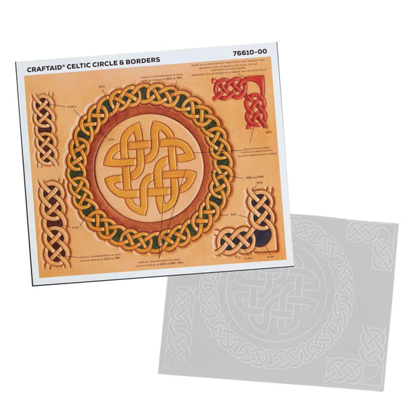 Embossing sheet for transferring patterns to vegetable tanned leather - Celtic Circles and Borders. Easily create neat and even Celtic knotwork on your leather projects.