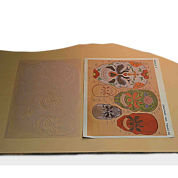 Sugar Skulls - Acrylic template craftaid pattern embossing sheet for leather craft 