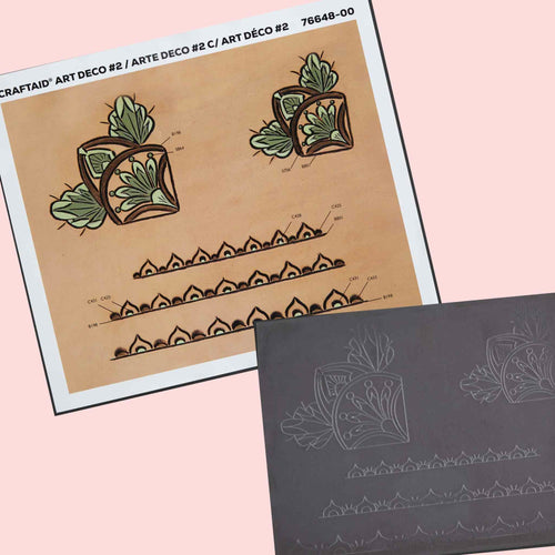 Load image into Gallery viewer, Acrylic raised template to transfer patterns and designs in to vegetable tanned leather for leather carving - Art Deco design motifs
