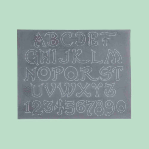 Load image into Gallery viewer, Embossing sheet for transferring patterns to vegetable tanned leather - Nouveau font style alphabet lettering - stylised outlines that can be decorated with score lines, swivel knife cuts and craftools.
