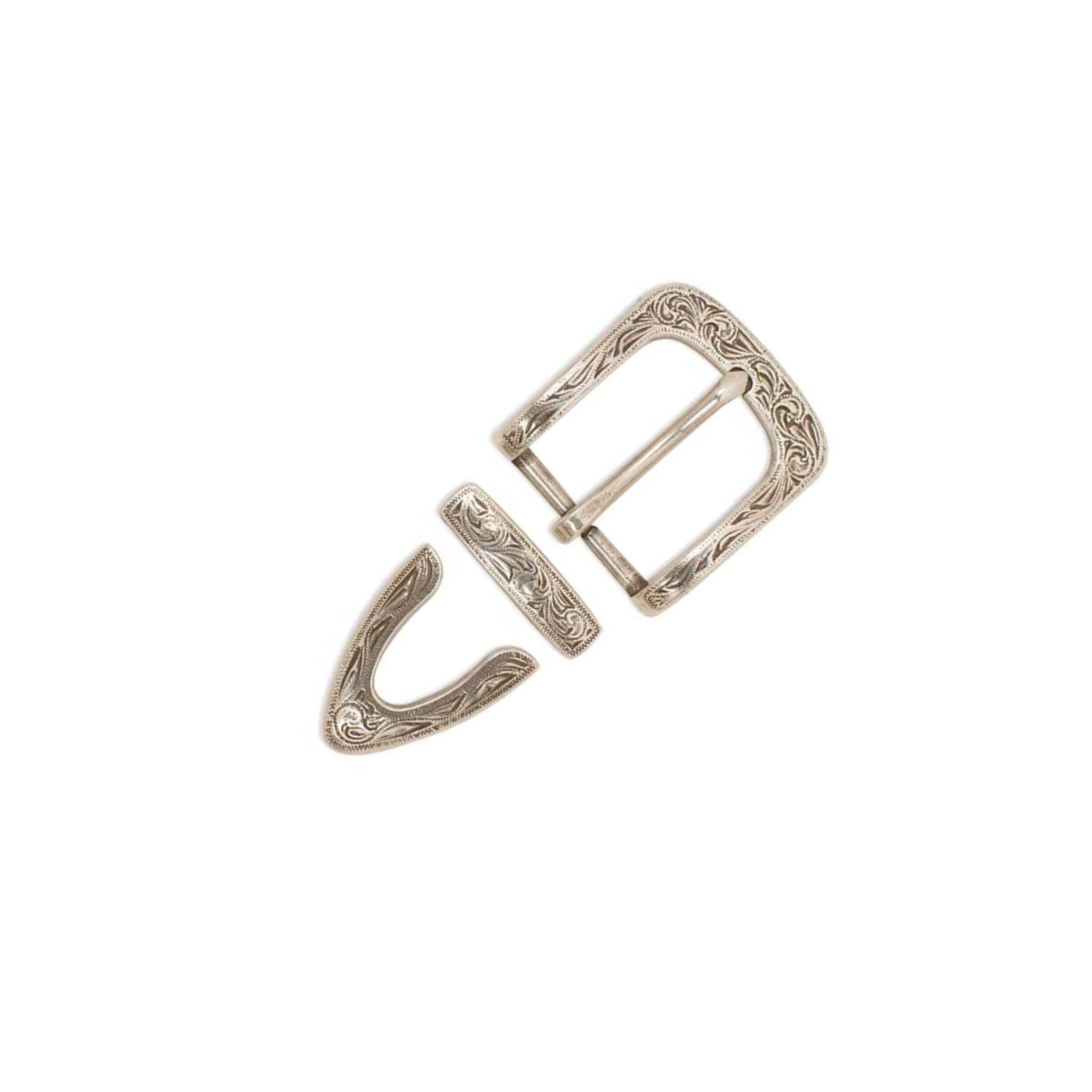 Laramie squared off floral engraved buckle, keeper and belt tip for western style belts and straps, 1", 25mm ideal for bag straps