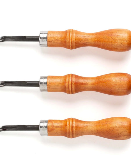 Keen edge beveller for trimming leather belt and strap edges prior to slicking.