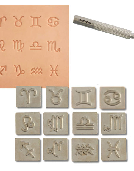 12 Zodiac symbols 3D stamps with stamping handle included.
