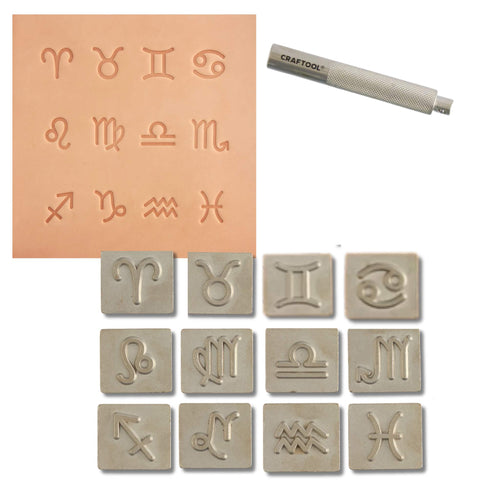 Load image into Gallery viewer, 12 Zodiac symbols 3D stamps with stamping handle included.

