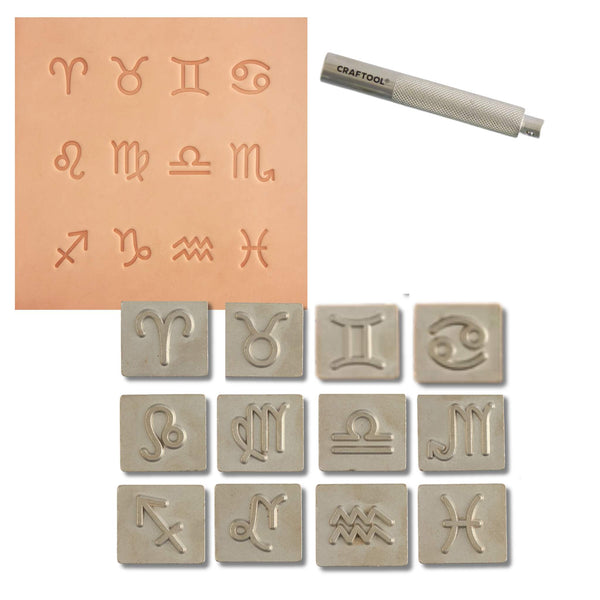 12 Zodiac symbols 3D stamps with stamping handle included.
