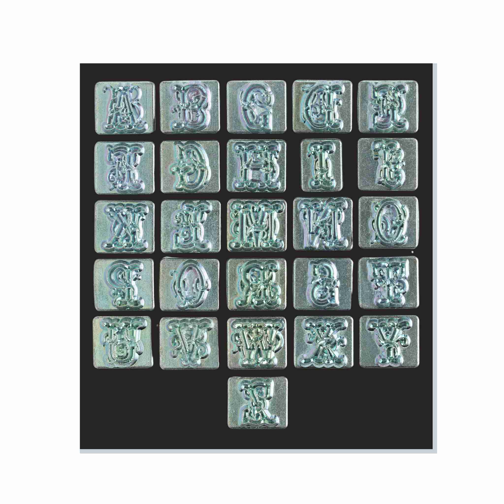 Letter Script, medieval, ornate style font alphabet set with stamping handle included for leathercraft embossing and customisation