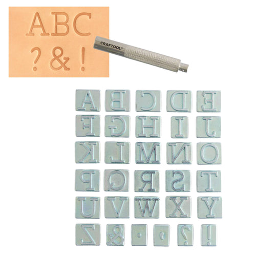 Load image into Gallery viewer, Typewriter Alphabet Stamps 19mm (3/4"). 32pc set for use with leather, leathercraft
