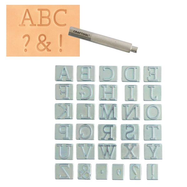 Typewriter Alphabet Stamps 19mm (3/4"). 32pc set for use with leather, leathercraft