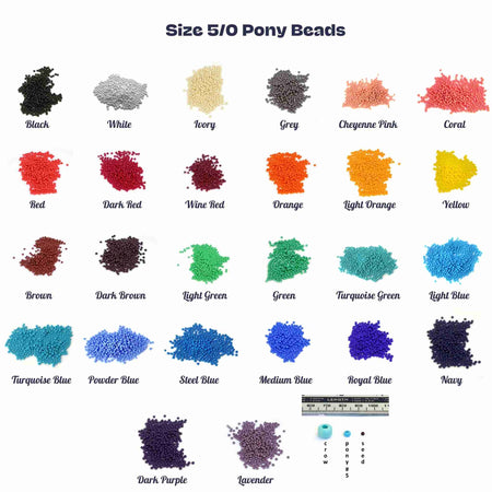 image showing colours available in size  5/0 pony beads for decoration, native american regalia, jewellery and more
