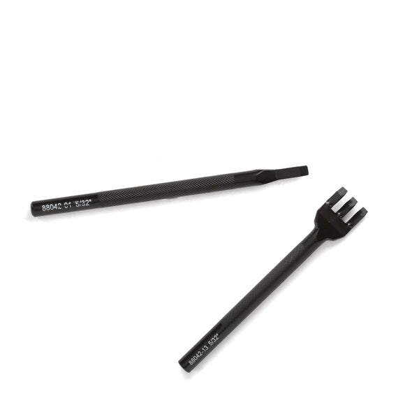 Angled chisels are used when leather lace thonging using whipstitch, double or triple loop lacing or when braiding leather edges for leather bags