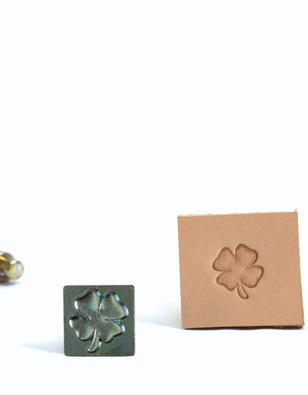 Four Leafed Clover mini 3D stamp is a small cast metal stamp that leaves a sharp clear impression when stamped into dampened vegetable tanned leather