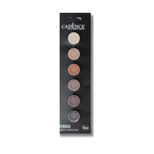 Curated Colour collection of small paint pots in soft browns and creams