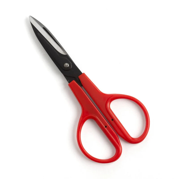 Sturdy lightweight scissors.

Sturdy, lightweight leather scissors with a textured handle for a better grip.
Suitable for light to medium weight leathers.