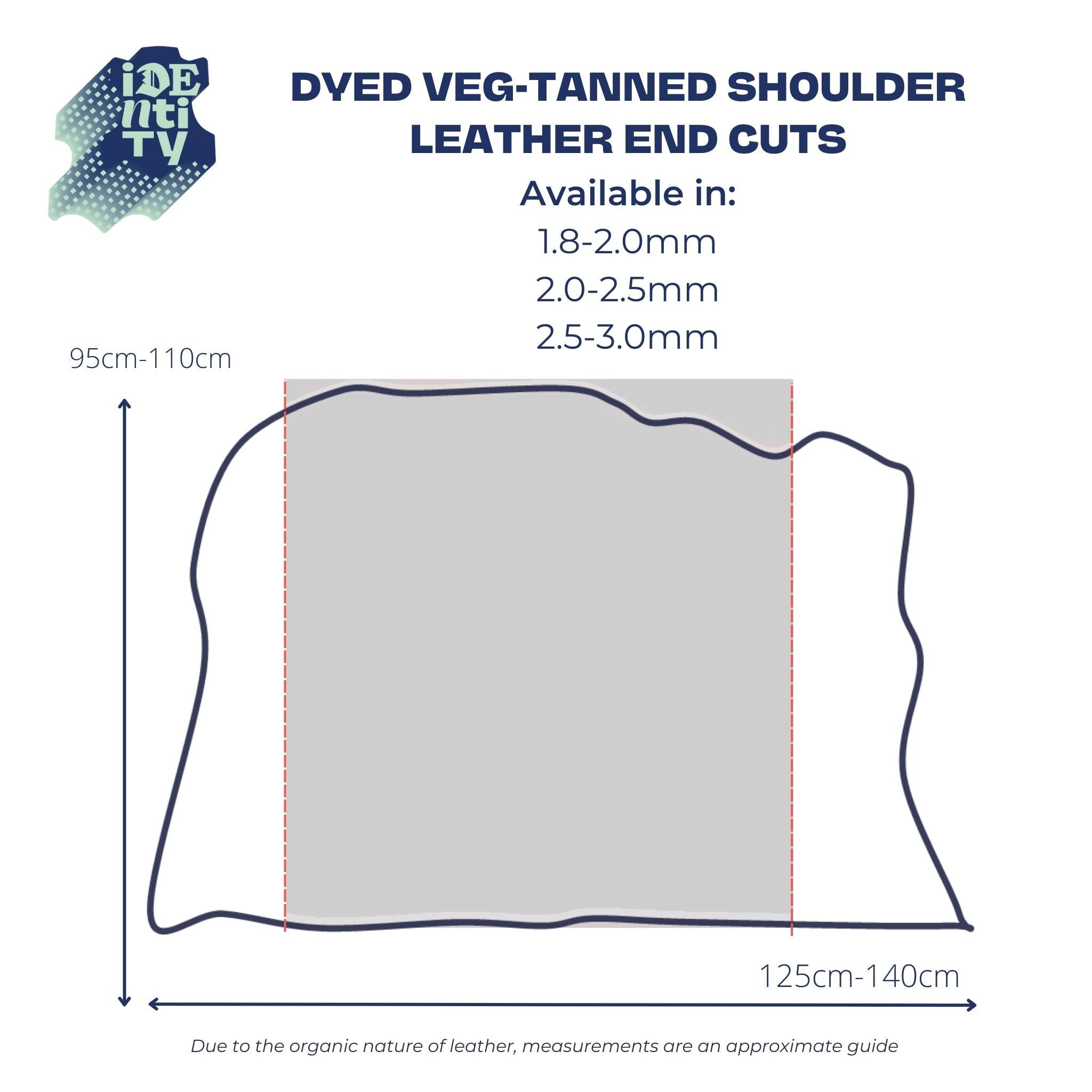 Dyed Leather Offcuts size chart 