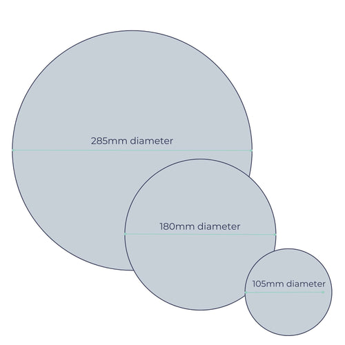 Load image into Gallery viewer, Size chart to show the measurements for the Heat-Form leather pre-cut circles
