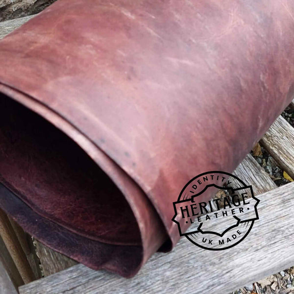 This vegetable tanned leather has been coloured by traditional dye methods giving it an authentic look and a firm feel. It is leather in it's simplest form, and is ideal for case covers, bag making, costume