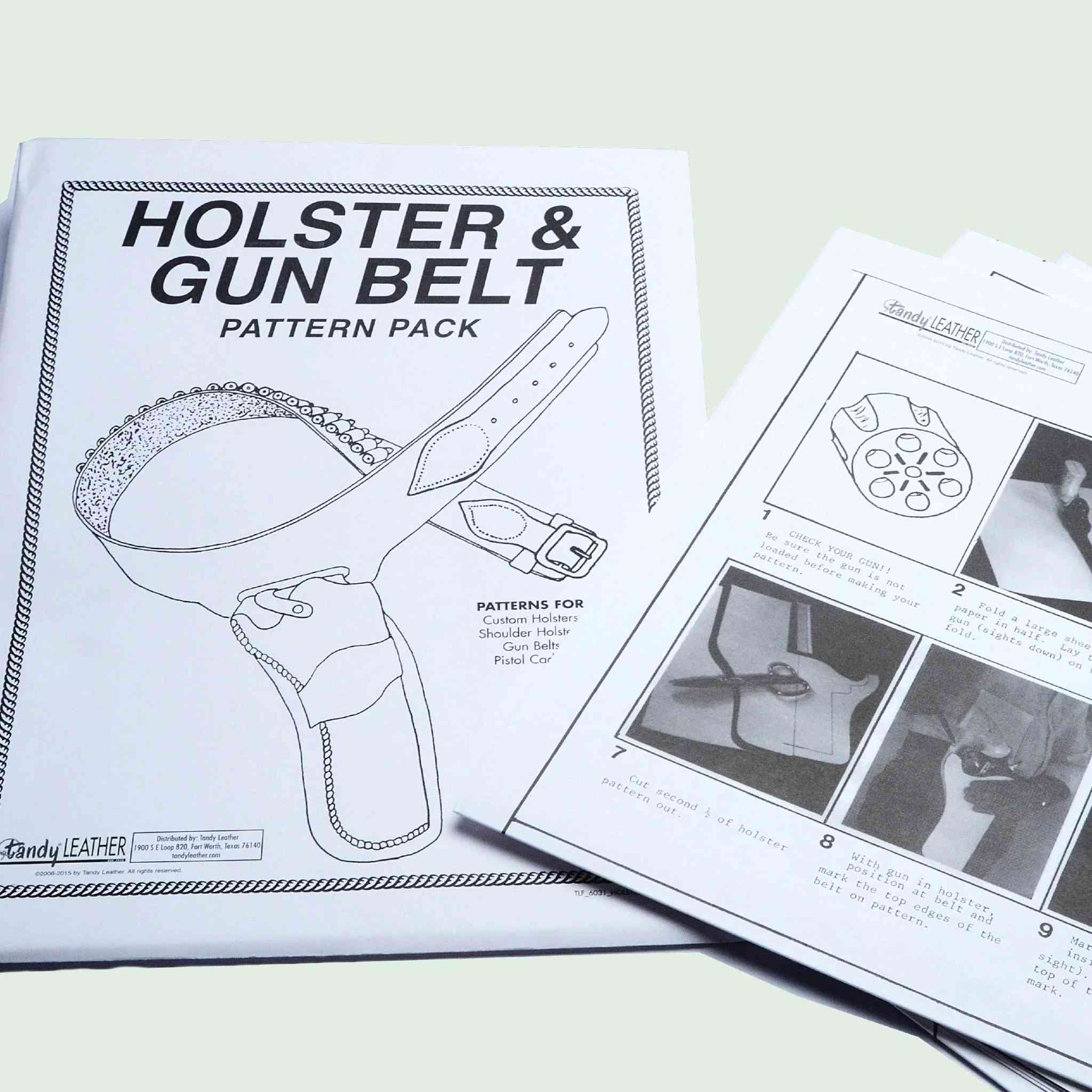 Make your own leather gun holster and belt with this paper pattern pack -Ideal for re-enactors, TV and film costume makers, and western enthusiasts. The pack includes paper pattern templates for a holster, pistol caddy, belt and shoulder holster.