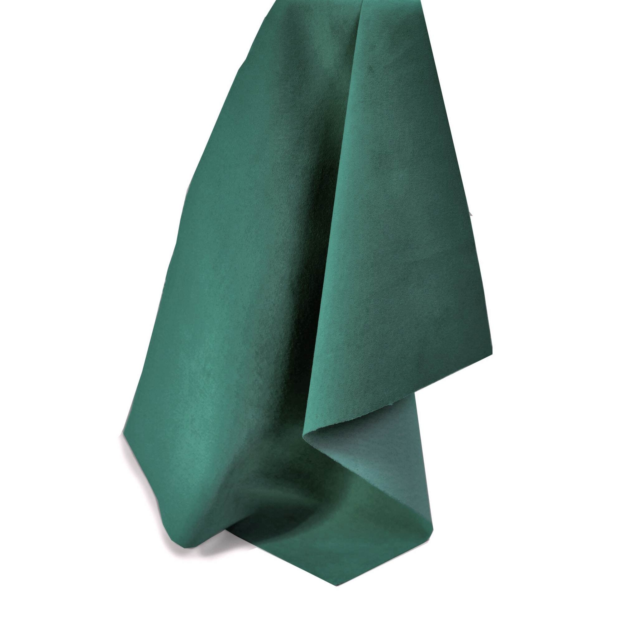 Soft and tactile lightweight suede leather in a muted shade of blue/green teal ideal for garment making, applique, linings