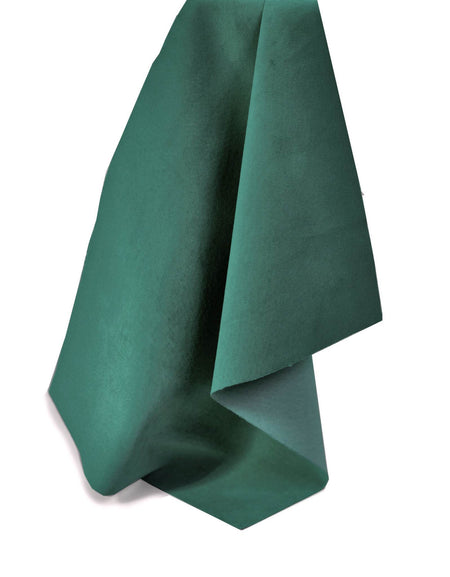 Soft and tactile lightweight suede leather in a muted shade of blue/green teal ideal for garment making, applique, linings