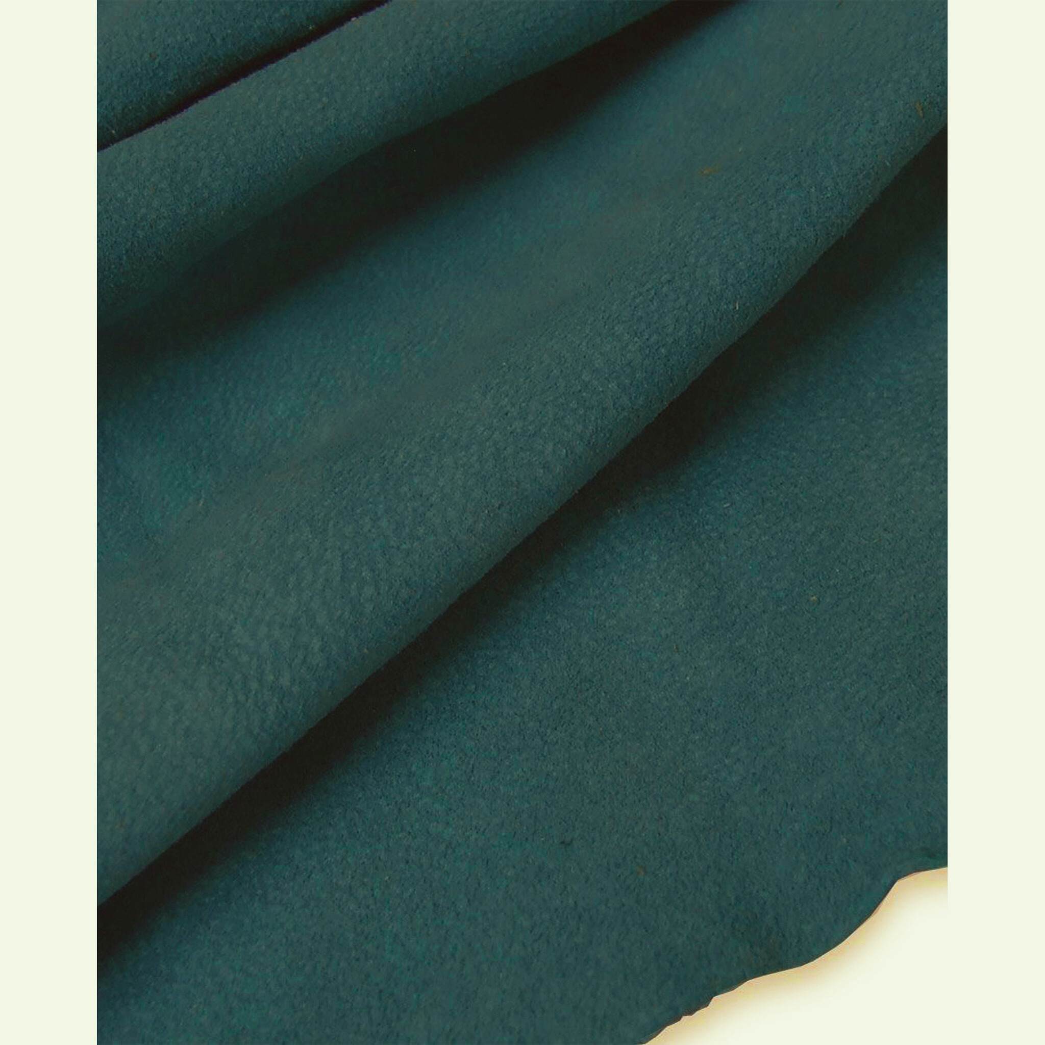 Soft and tactile lightweight suede leather in a muted shade of blue/green teal ideal for garment making, applique, linings