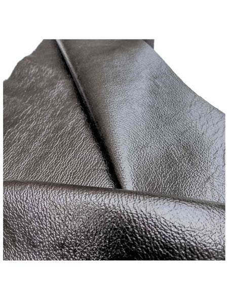 A3 Metallic black leather with a light glitter sheen ideal for clothing trim, jewellery making, applique, linings