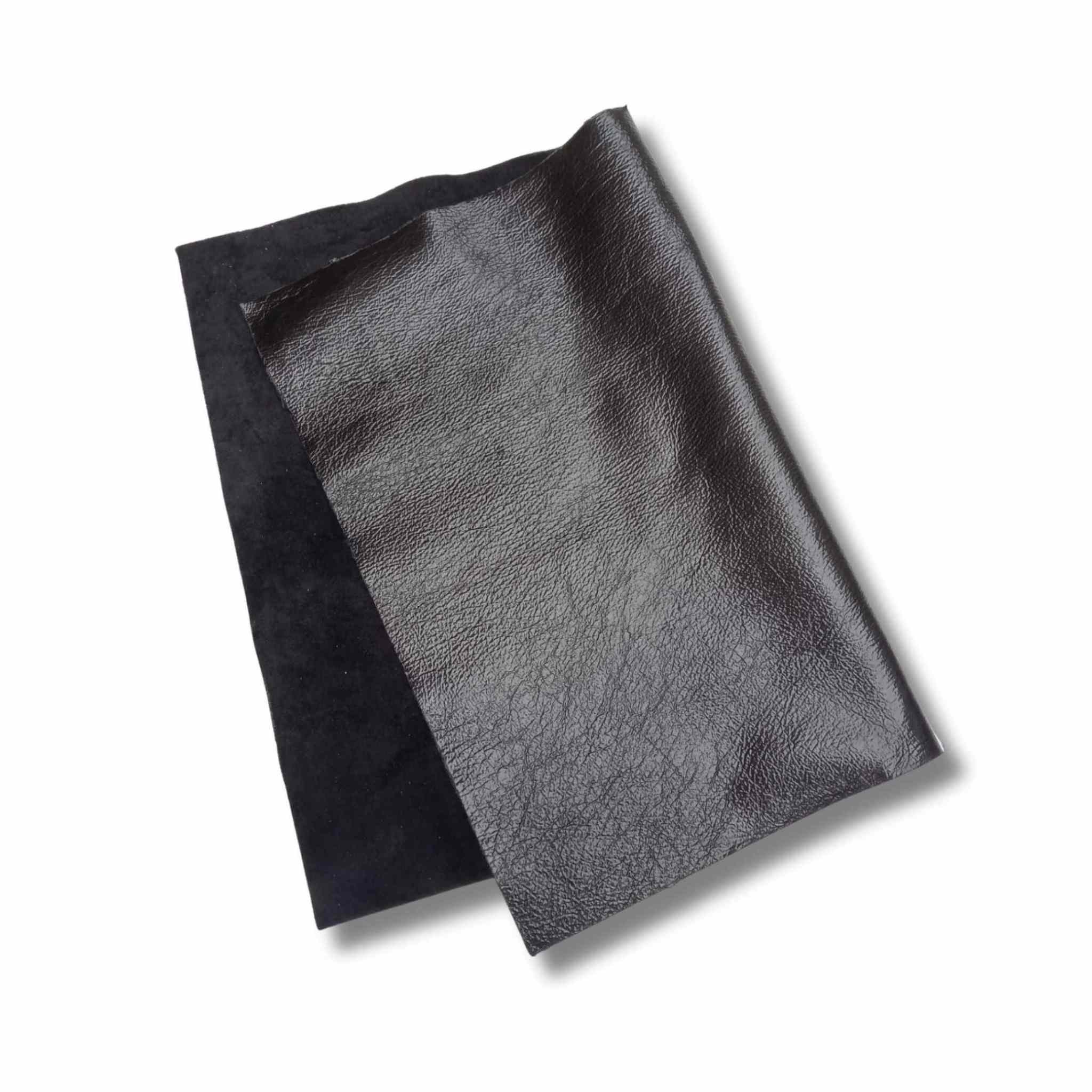 A3 Metallic black leather with a light glitter sheen ideal for clothing trim, jewellery making, applique, linings