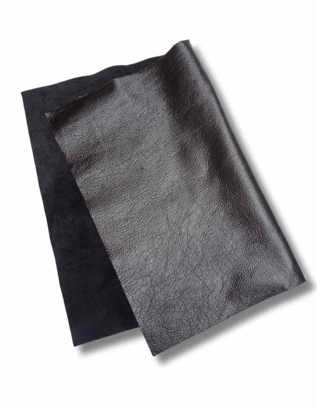 A3 Metallic black leather with a light glitter sheen ideal for clothing trim, jewellery making, applique, linings