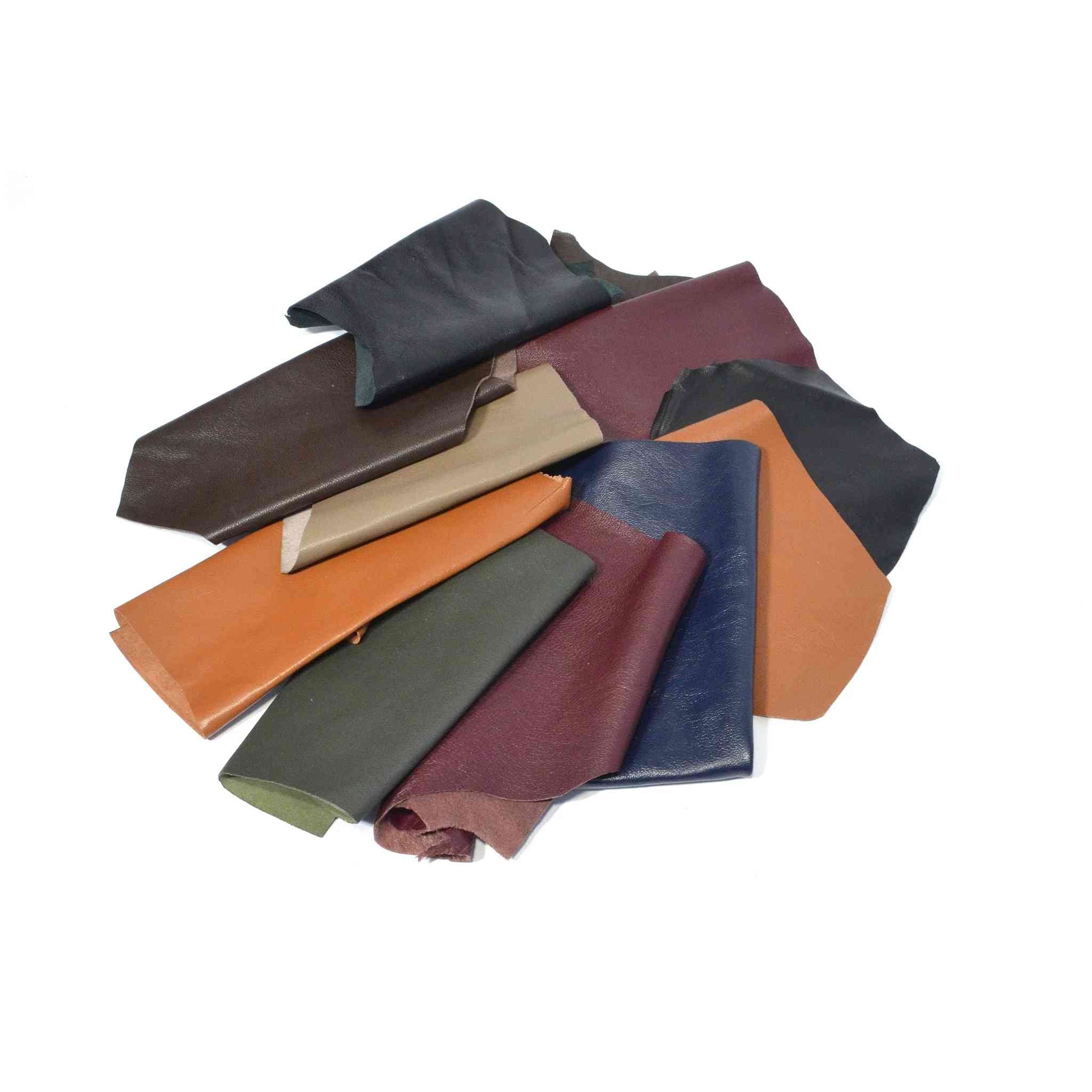 Soft Lamb Sheepskin Leather Pieces - Darks from Identity Leathercraft, suitable for applique, patchwork, mixed media, jewellery and other crafts.